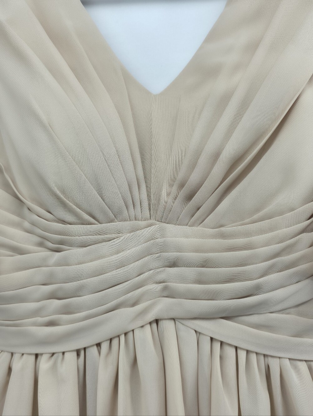 Lavetir Nude Beige Pleated Flutter Sleeve Formal Gown Side Slit Pockets NWT - Picture 5 of 16